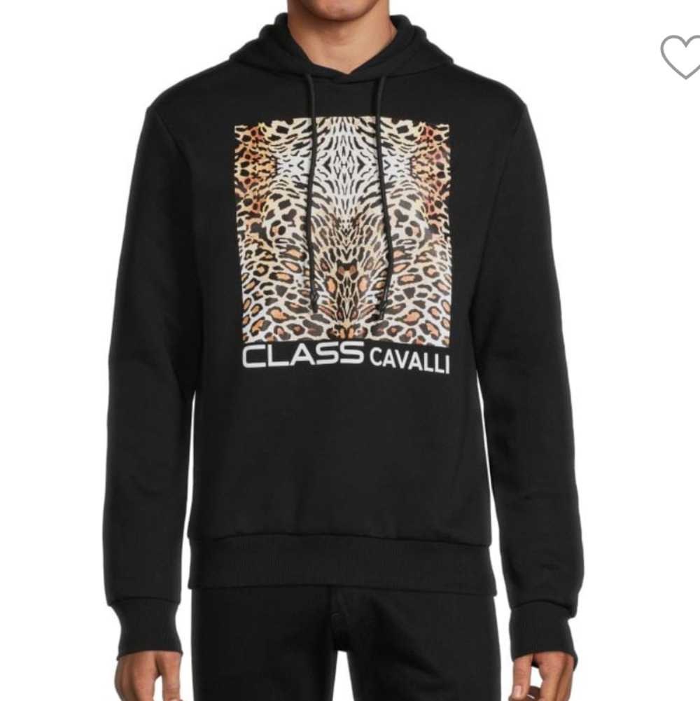 Cavalli Class by Roberto Cavalli Men's Leopard Graphic Hoodie Black Small NWT